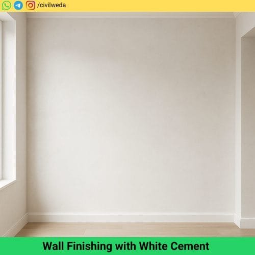 Smooth interior wall finished with white cement for bright appearance.
