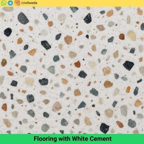 Terrazzo flooring made with white cement and colorful chips.