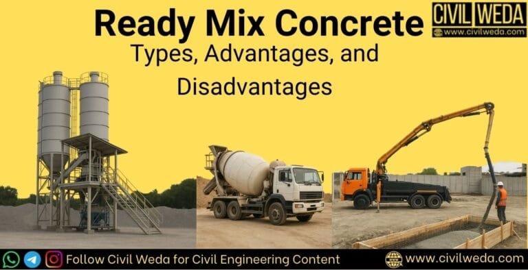Ready Mix Concrete (RMC) feature image – batching plant, mixer truck, concrete placement